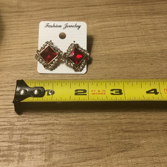 Vintage Diamond Square Shaped Red and Gold Earrings - Picture 3 of 3